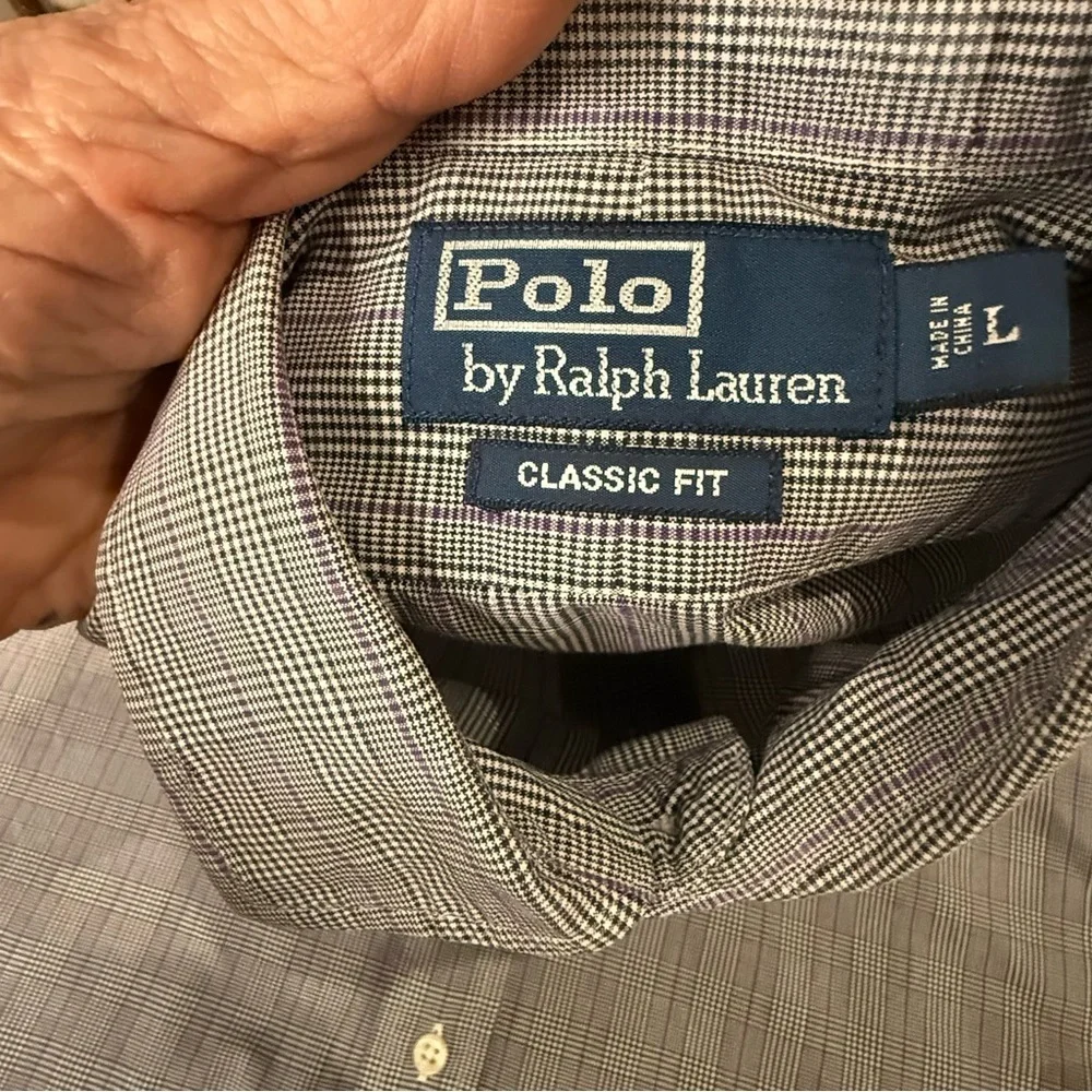 Polo Ralph Lauren Classic Fit Button Up Shirt Grey Purple Check Men’s Size Large